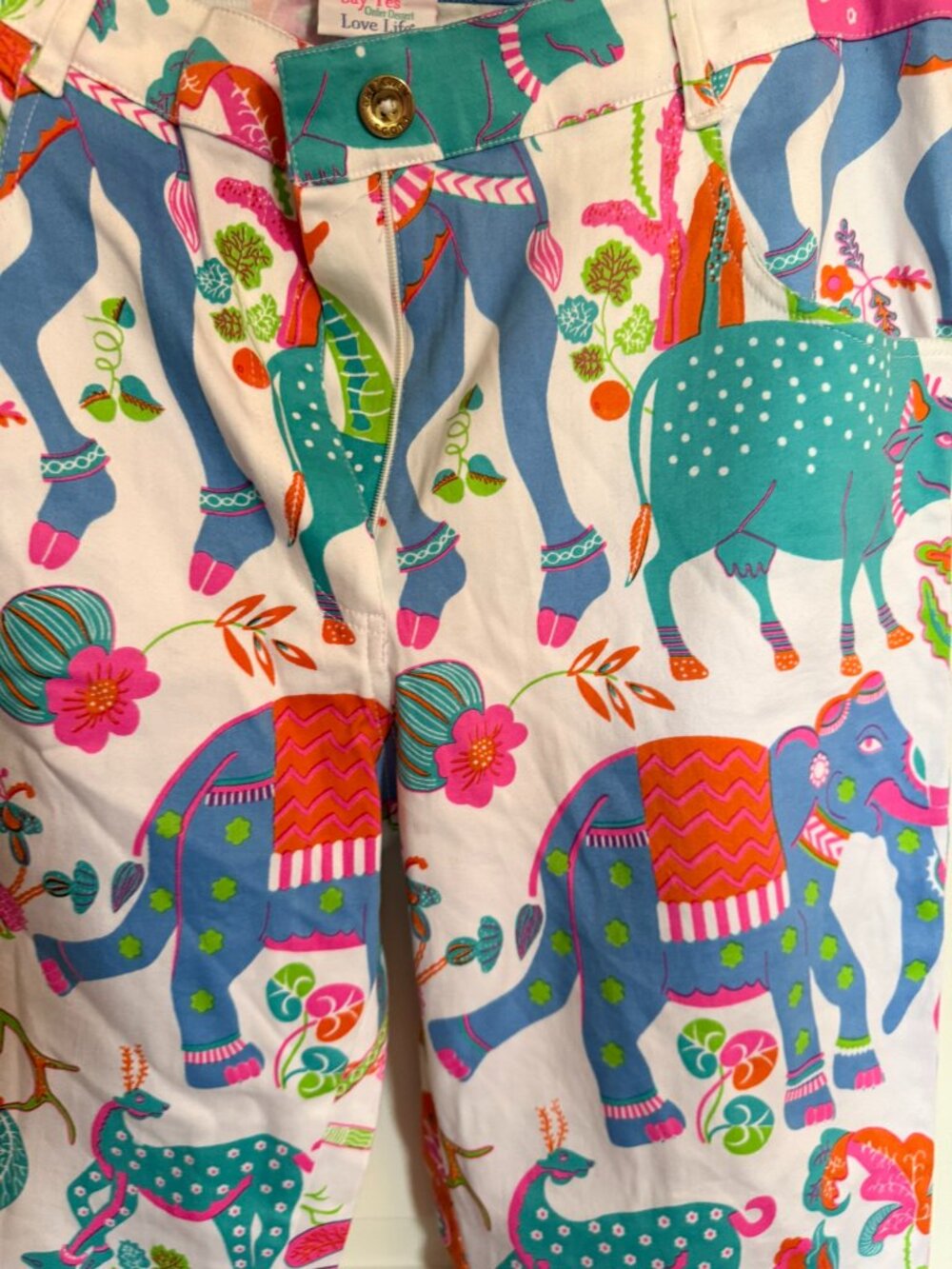 Vintage Gretchen Scott Fun Cotton Pants in Whimsical Elephant Print - Picture 2 of 5